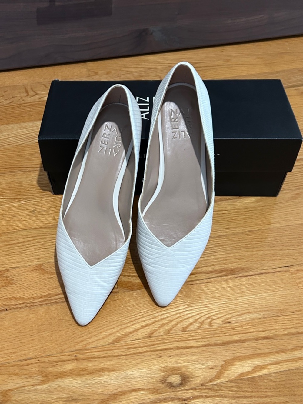 Naturalizer Havana Pointed-Toe Flats in Warm White Lizard-Texture - Picture 5 of 6